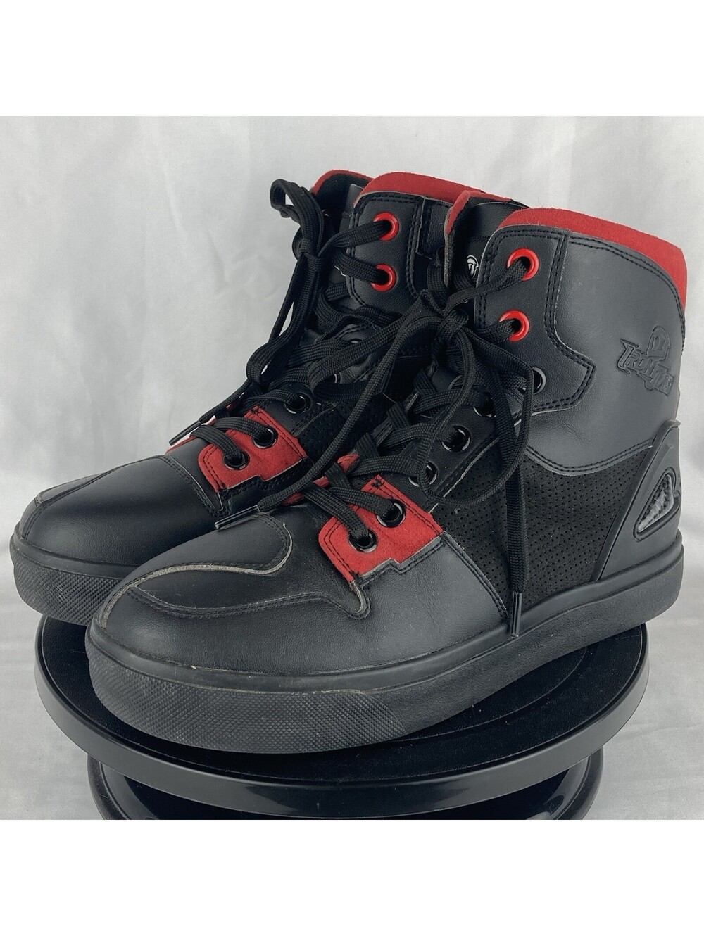 Men’s Size 8 IRON JIAS Motorcycle Riding Shoes Black Red High Top Boots EUR 40